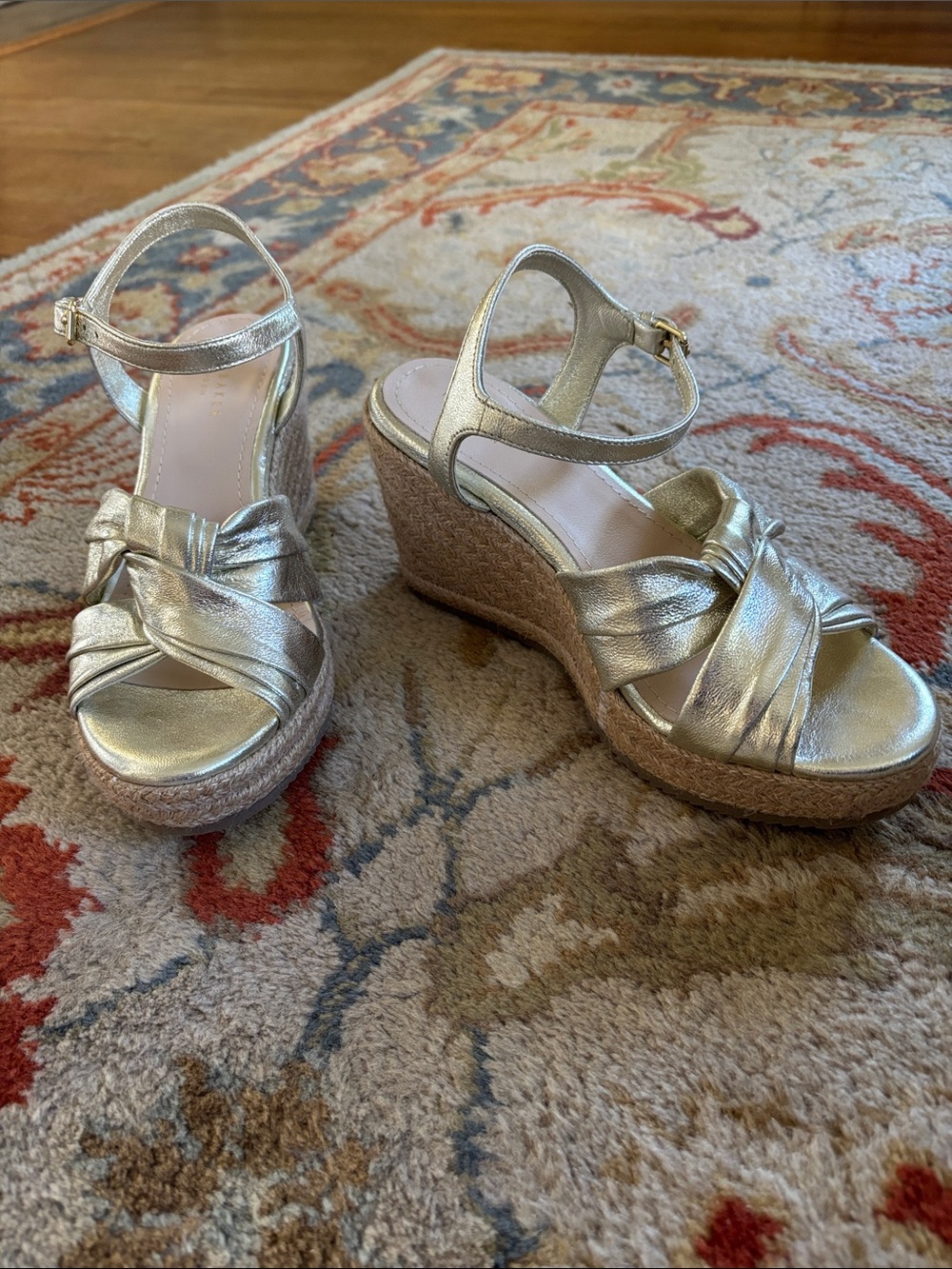 Ted Baker London Carda Knotted Metallic Gold Espadrille Wedge Sandals